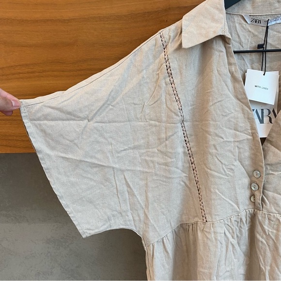 ZARA LACE TRIM LINEN BLEND MINI DRESS, SIZE S - Picture 11 of 12
